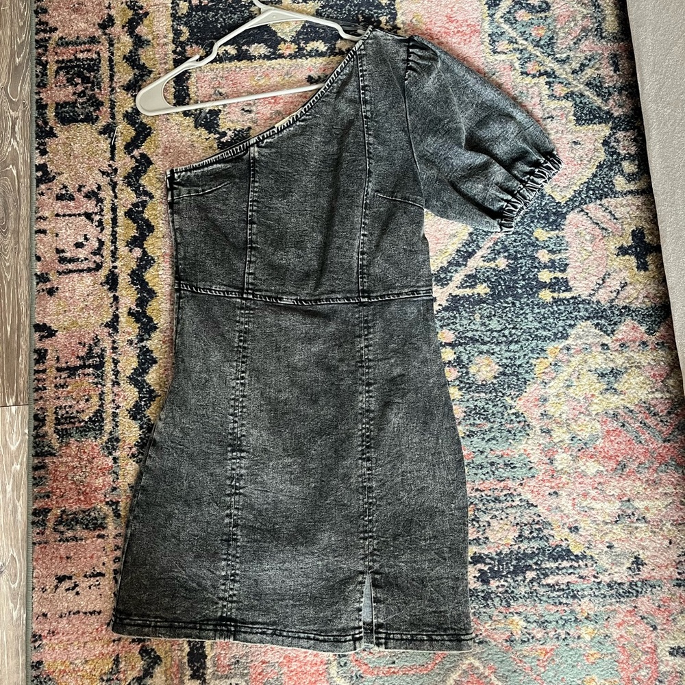 Black denim one shoulder dress size small
